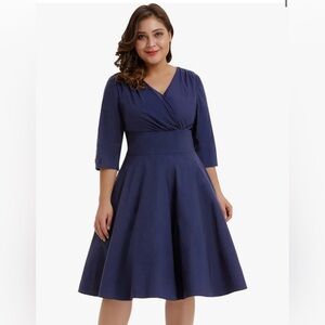 Hanna Nikole Women's Vintage 1950s Style Swing Dress, Navy Blue - Size 20